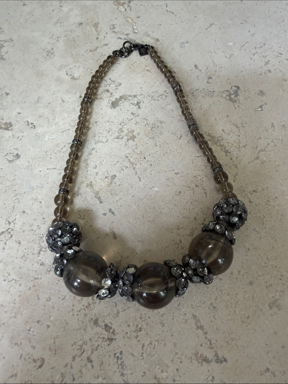 EUC BANANA REPUBLIC Smoky Beaded Necklace Gunmetal black grey clear crystal